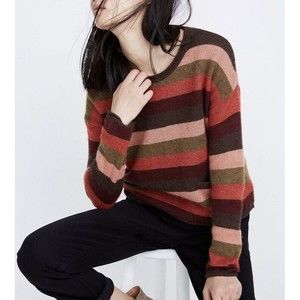 Madewell Womens Medium Chelsea Pocket Pullover Sweater In Multi Stripe